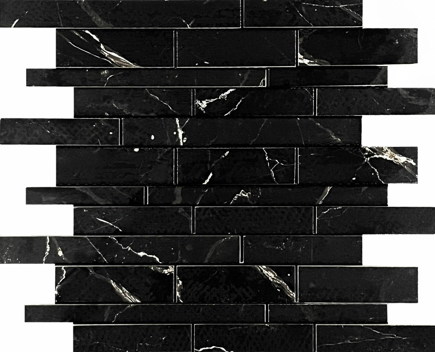 Mosaic Nero Brick Bone Mix